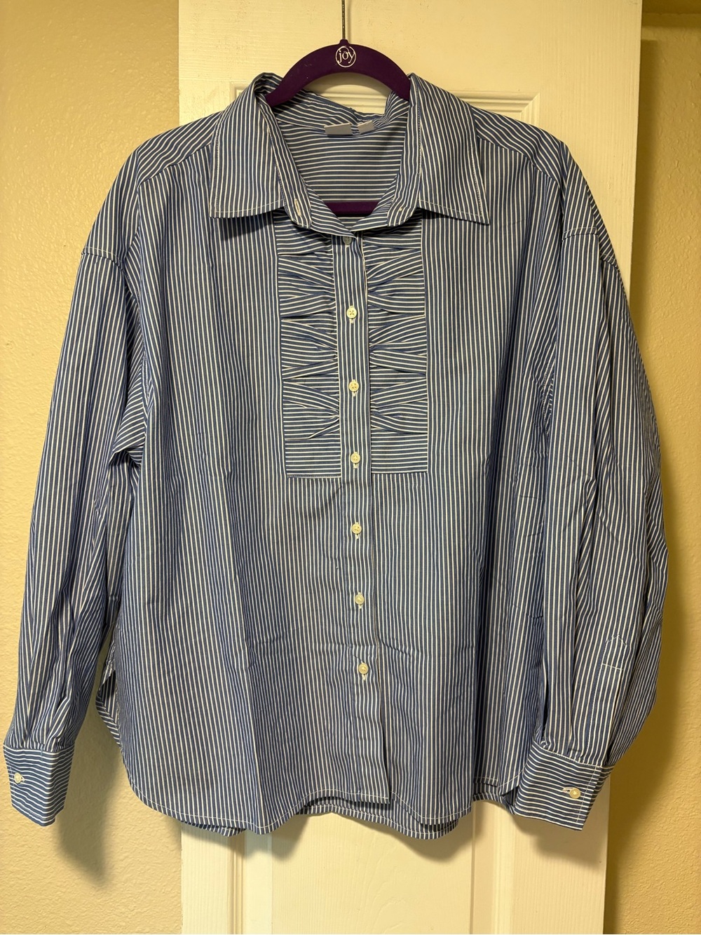 GAP Blue Striped Poplin oversized Button-Down shirt L - Picture 7 of 9
